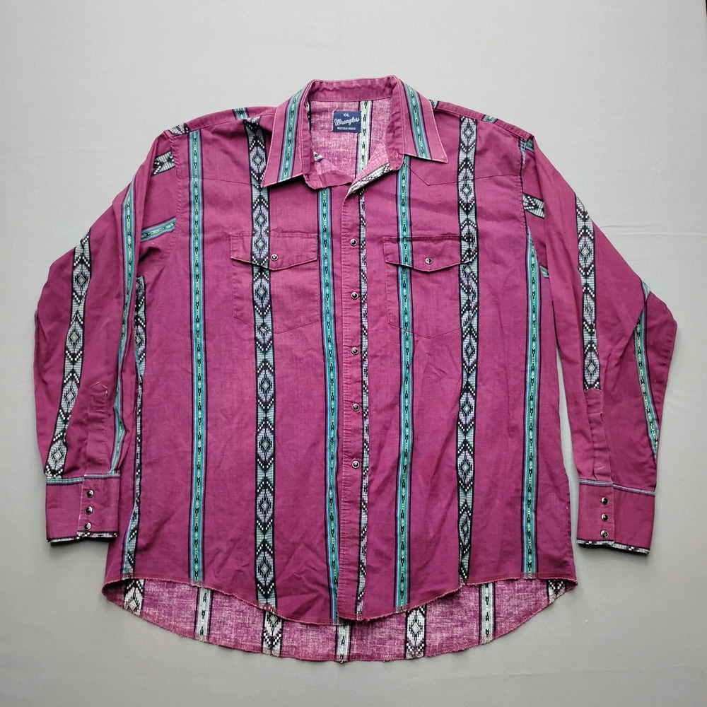 Wrangler Western Shirt Mens XXL Purple Aztec Stripe Pearl Snap Long Sleeve
